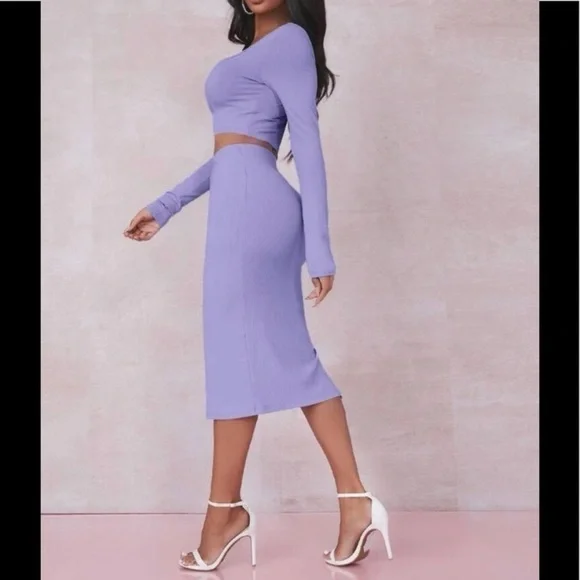 Sexy Solid Crop Tee & Split Thigh Skirt Set - Picture 2 of 6